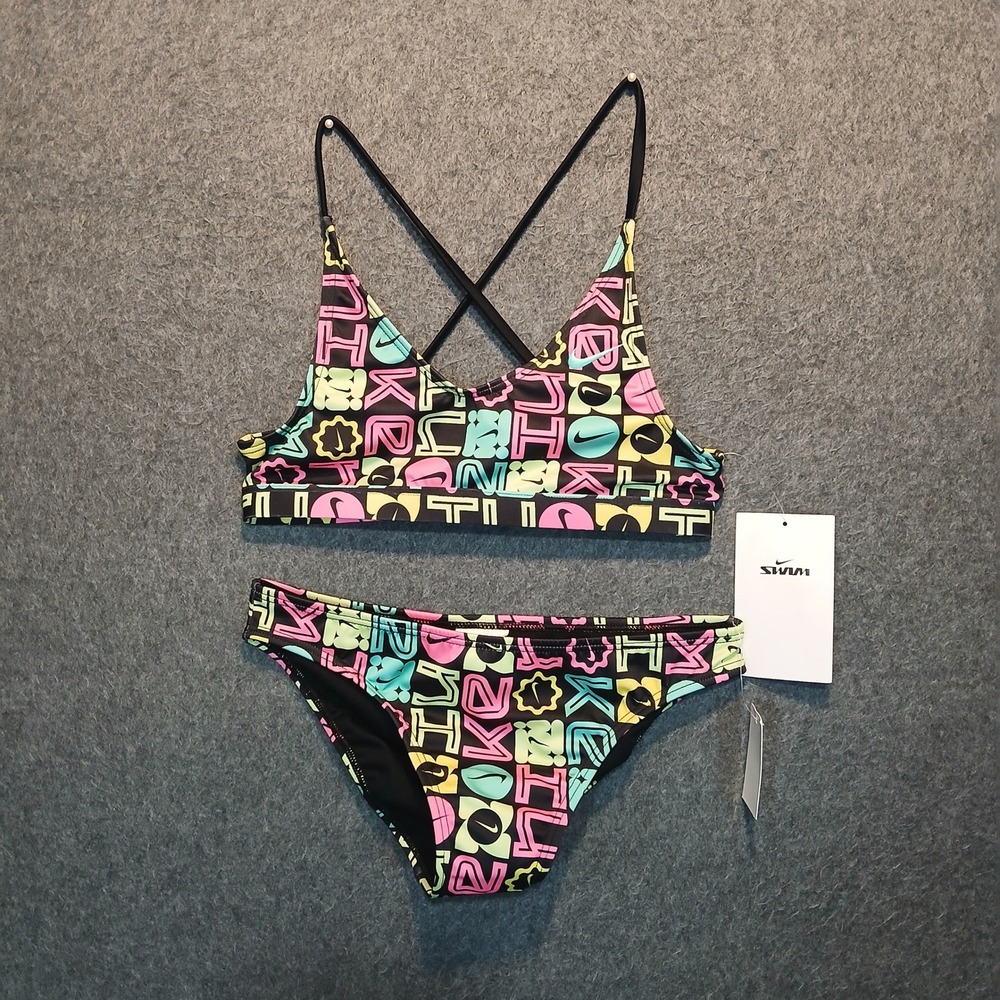 NWT Nike Swim Girls Small 2 piece bikini set Colorful Fun sports vacation beach